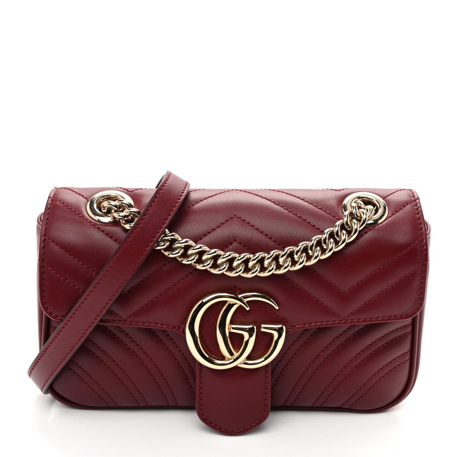 Gucci Calfskin Matelasse Mini GG Marmont Shoulder Bag Rosso Ancora