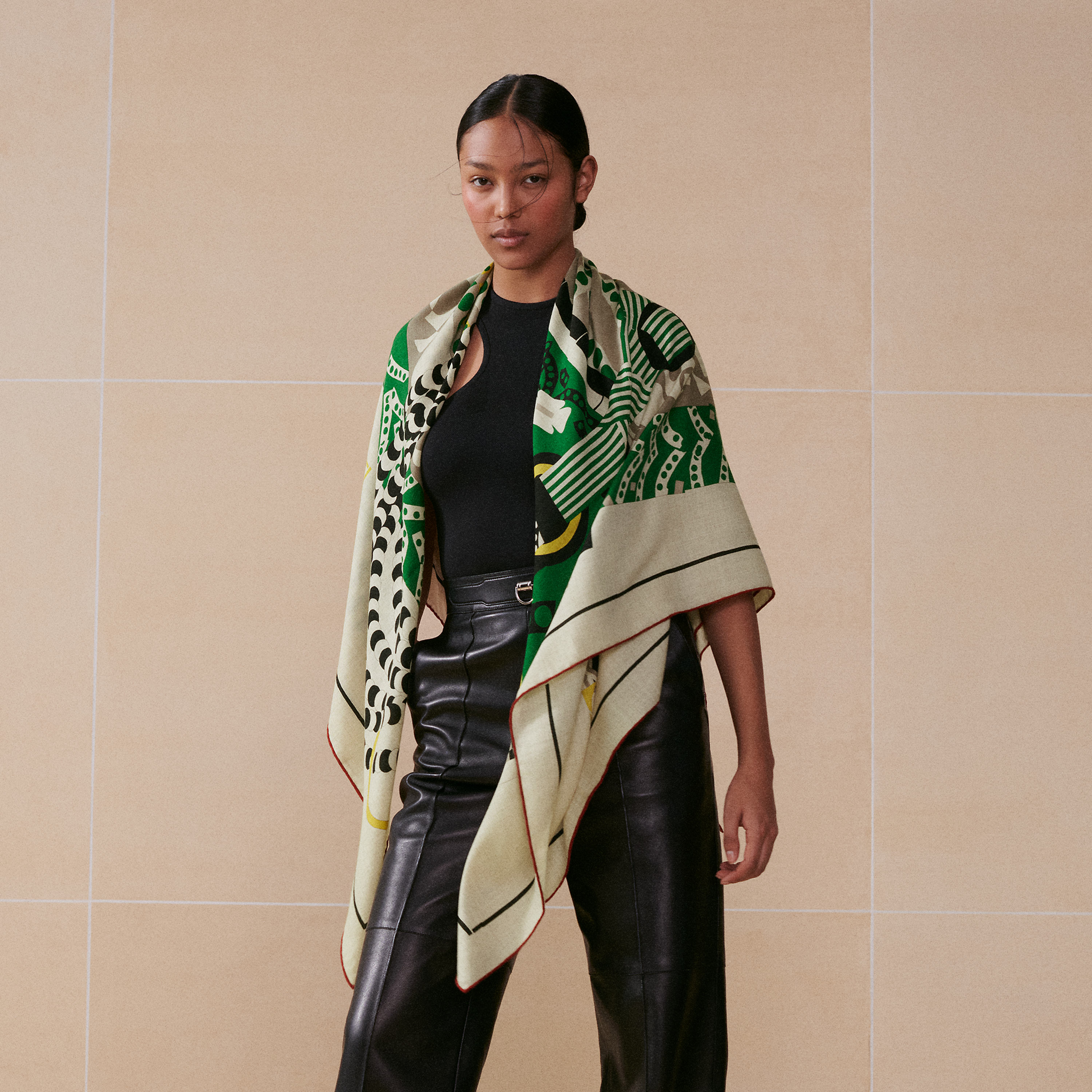 Hermès Montura de Gaucho shawl 140 Naturel/Vert/Noir | BagUSeek