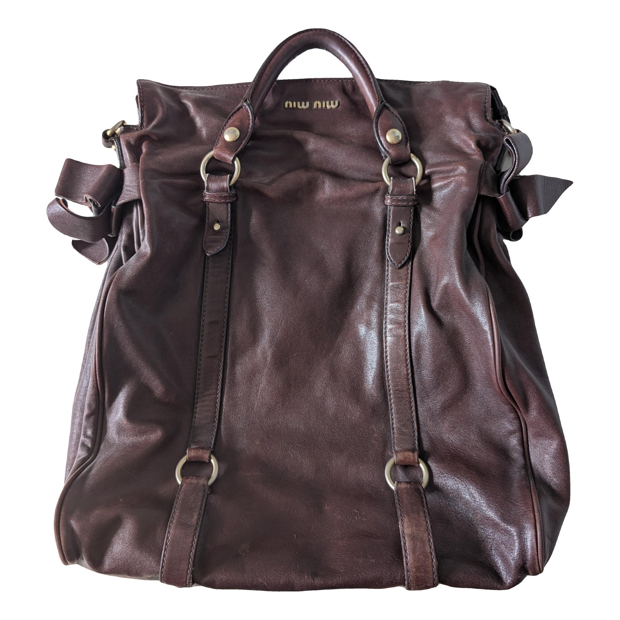 Bow bag leather handbag