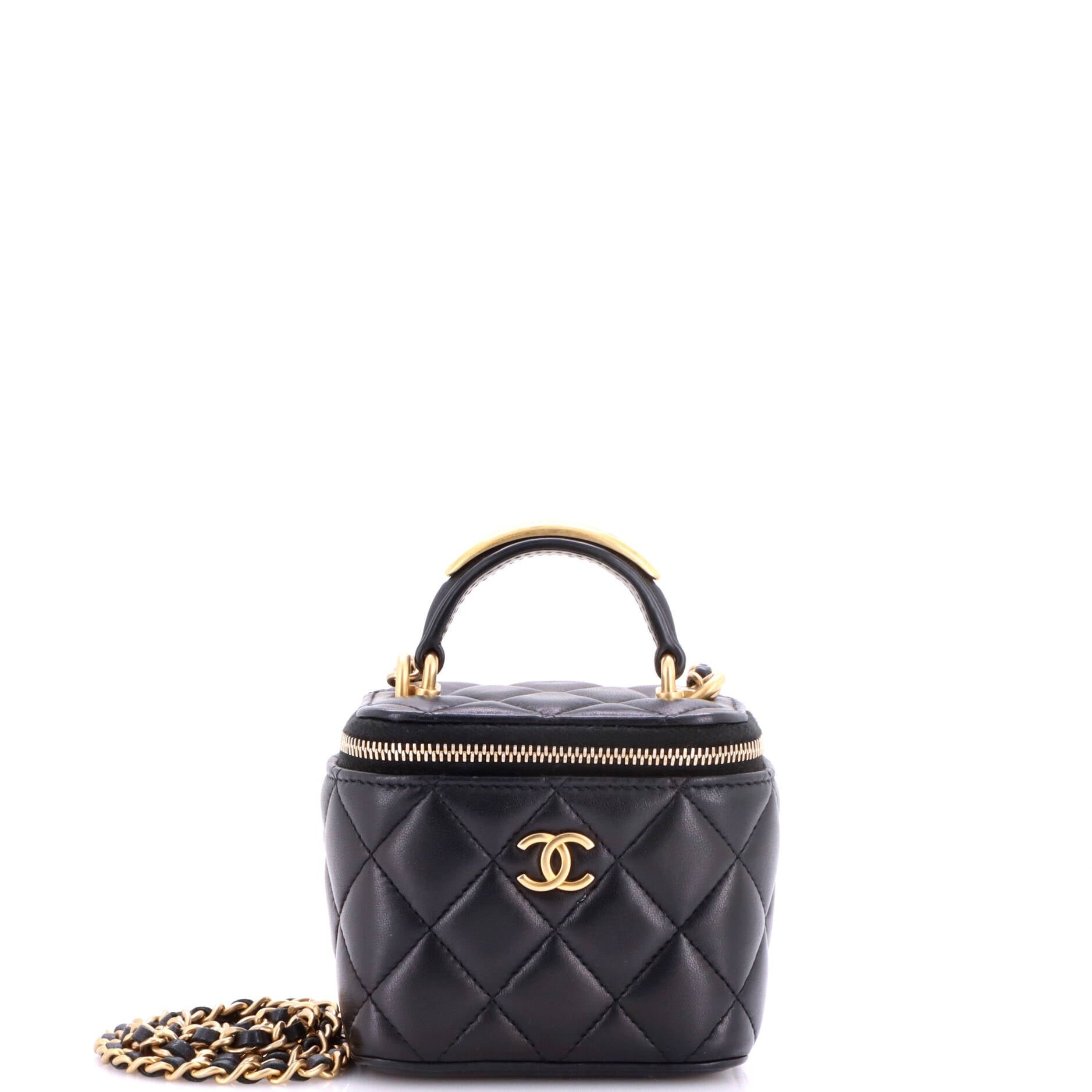 CC Top Handle Vanity Case with Chain Quilted Lambskin with Metal Mini