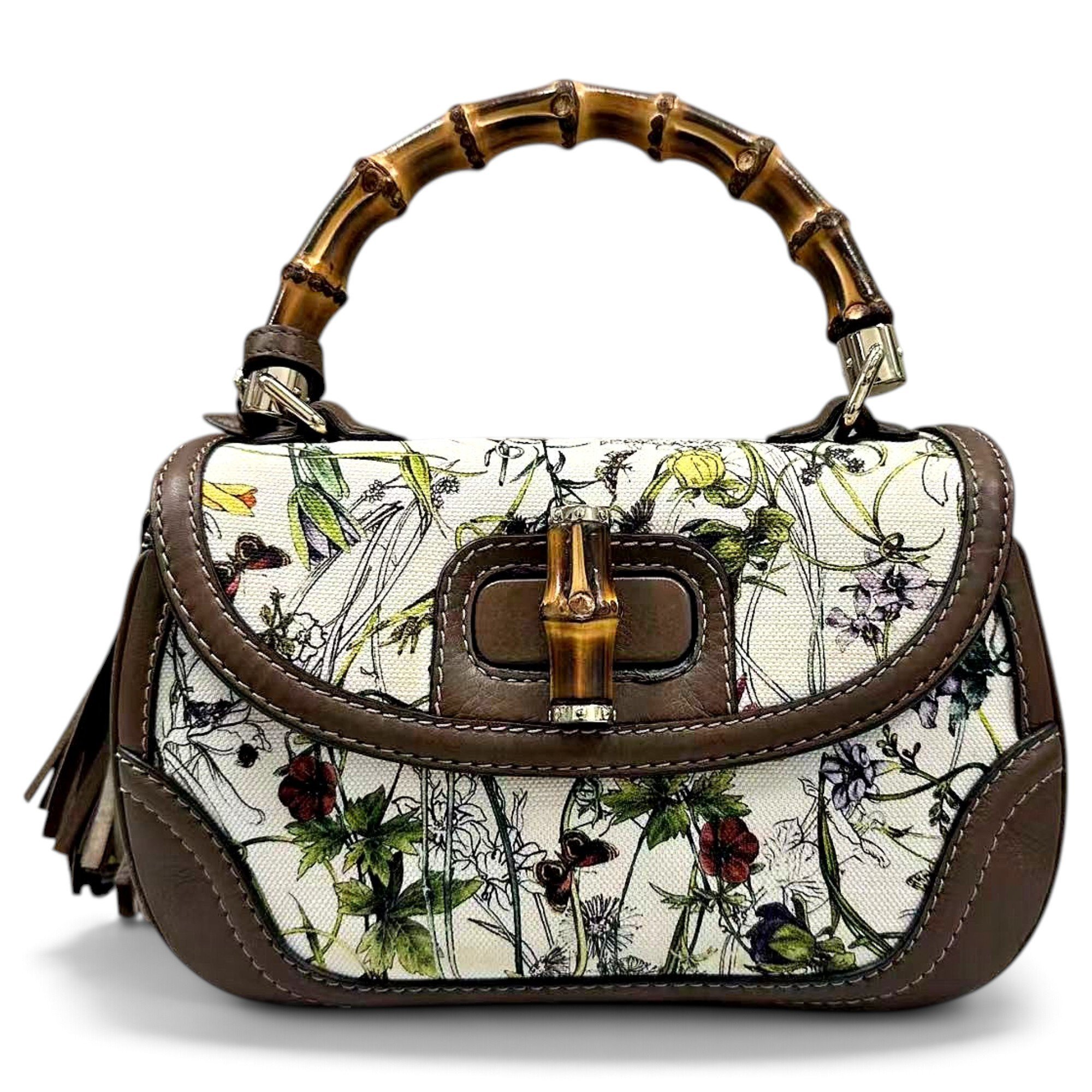 Convertible Pompon Bamboo Top Handle cloth handbag