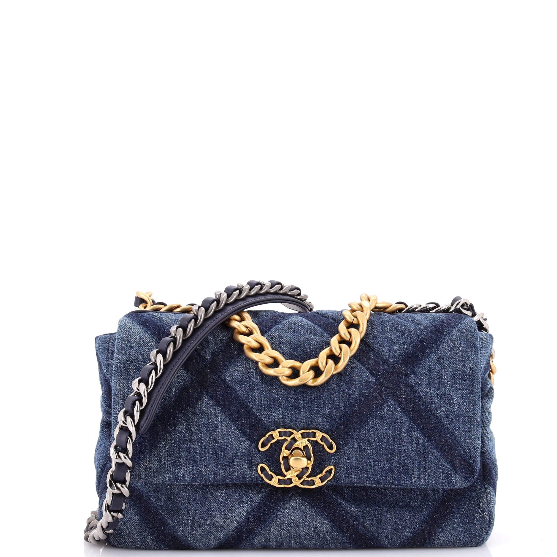 19 Flap Bag Quilted Denim Medium