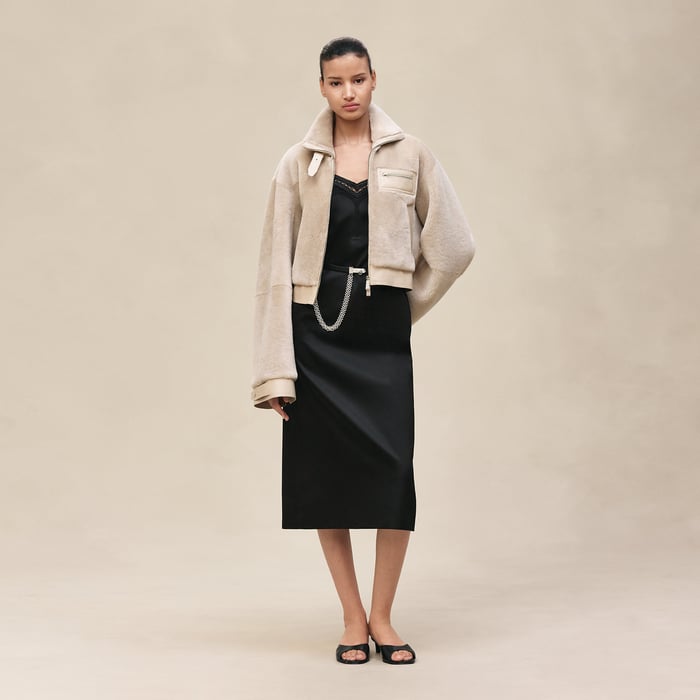 Beige Glaise Short Leather Coat