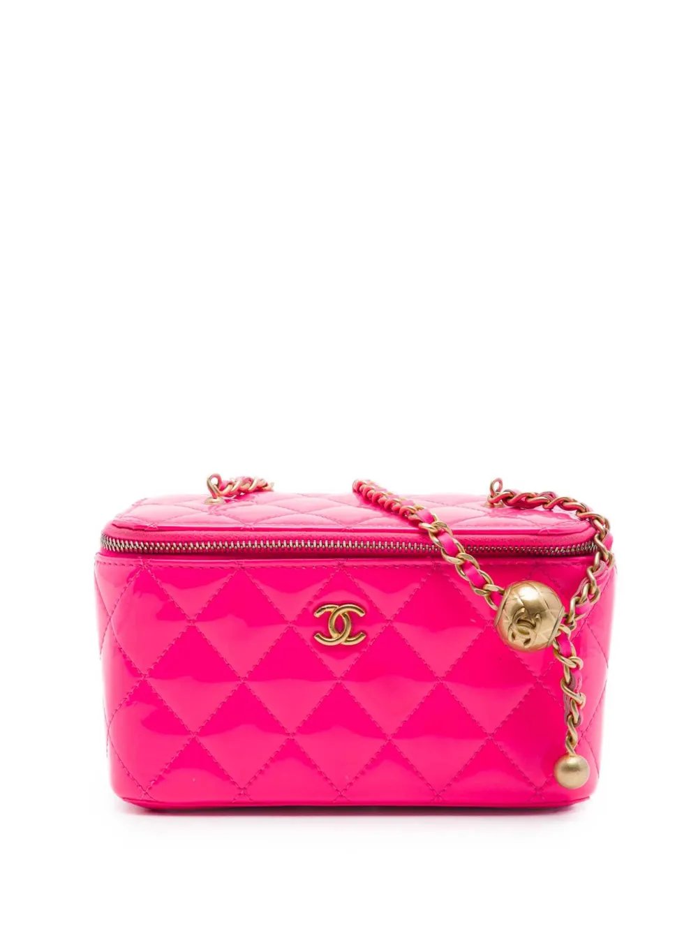 2021-2026 Small Quilted Patent Pearl Crush Vanity Case with Chain crossbody bag