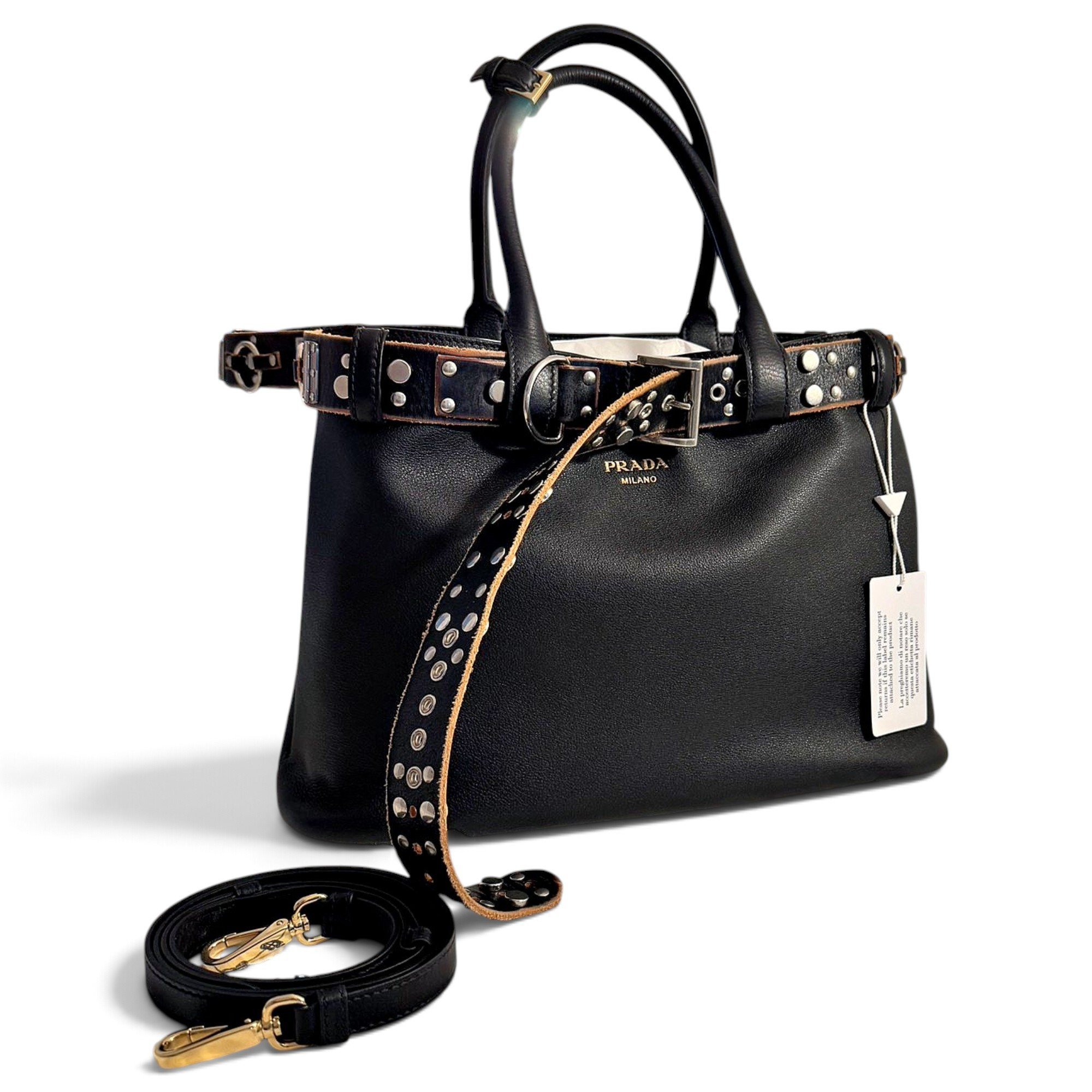 Buckle leather handbag