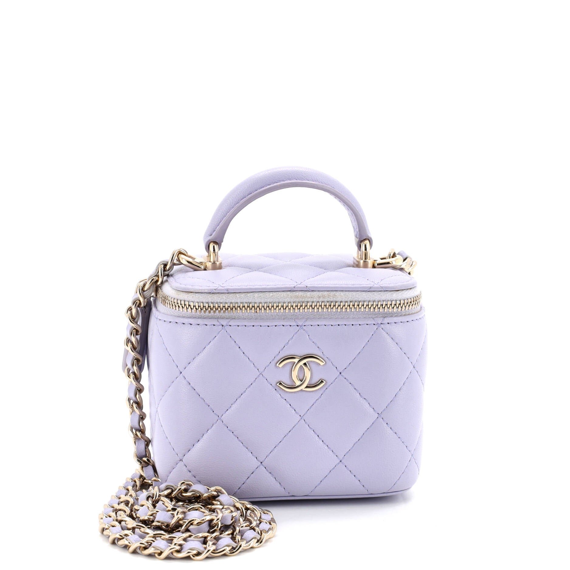 Classic Top Handle Vanity Case with Chain Quilted Lambskin Mini