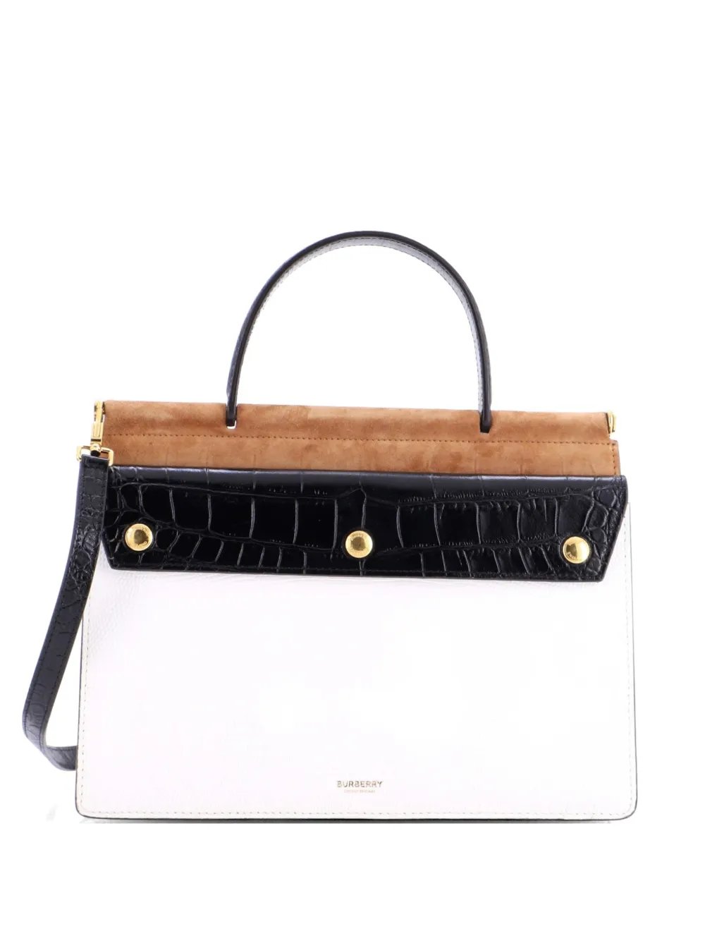 Panelled Title Front Pocket Top Handle Bag Embossed Leather and Suede Small shoulder bag