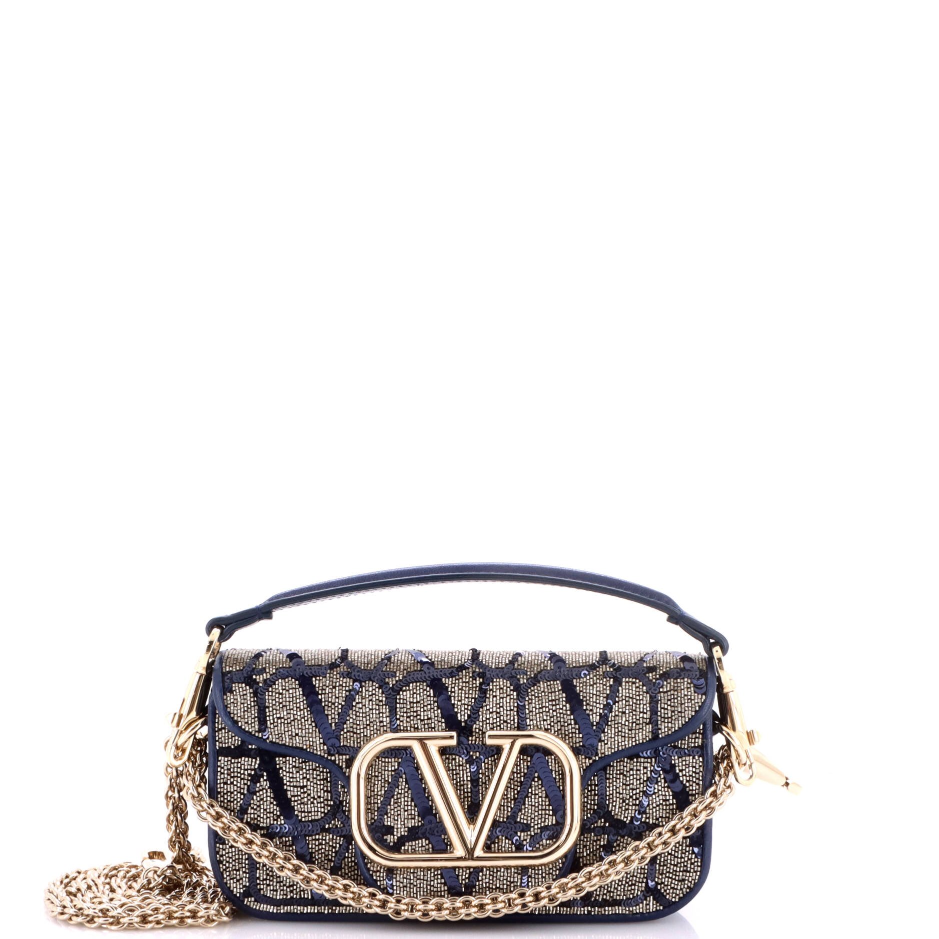 VLogo Loco Flap Shoulder Bag Embellished Leather Small