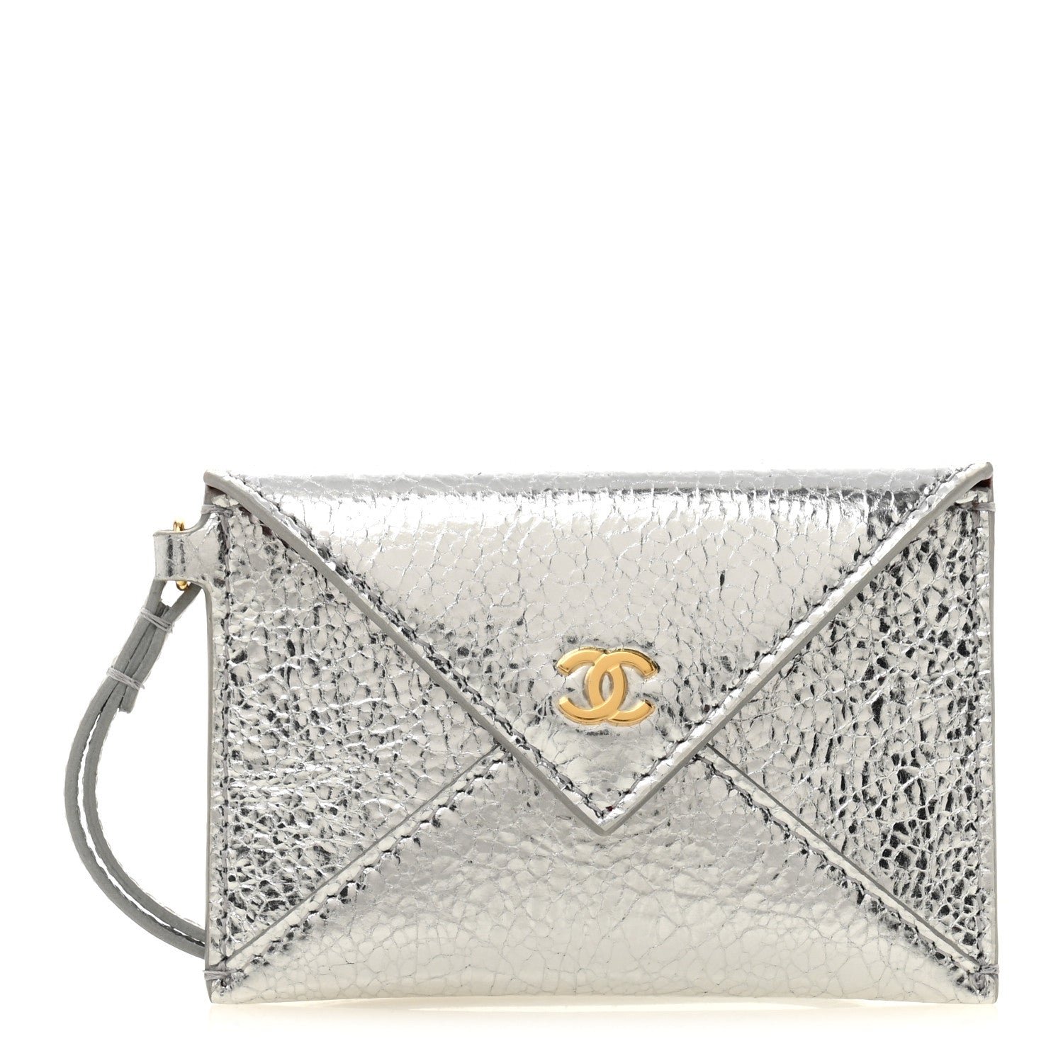 Chanel Metallic Lambskin Card Holder Bag Charm Silvery