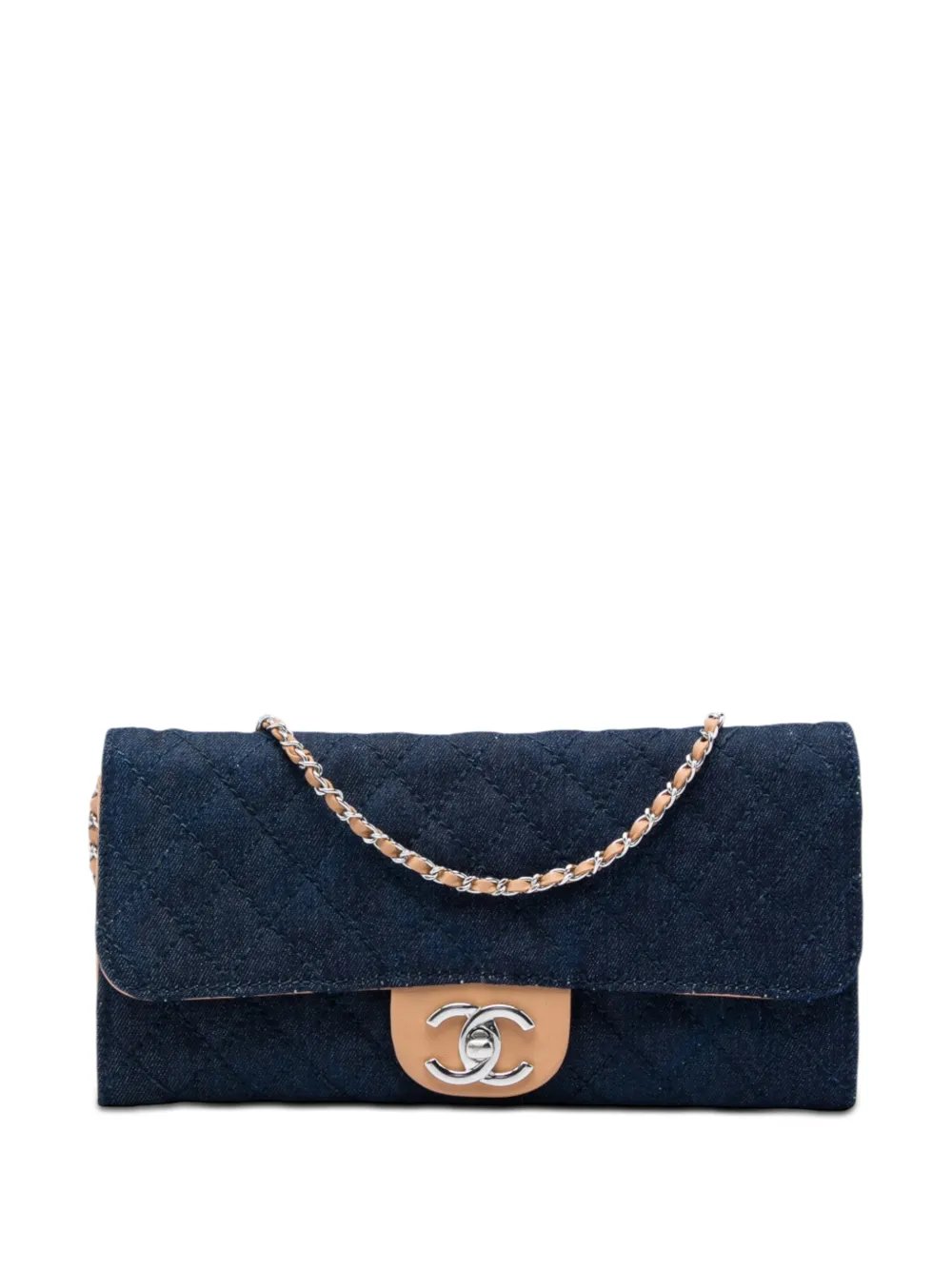 2010-2011 CC Quilted Denim Turn Lock Wallet On Chain shoulder bag
