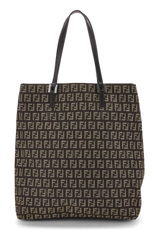 Fendi Brown Zucchino Canvas Vertical Tote Small