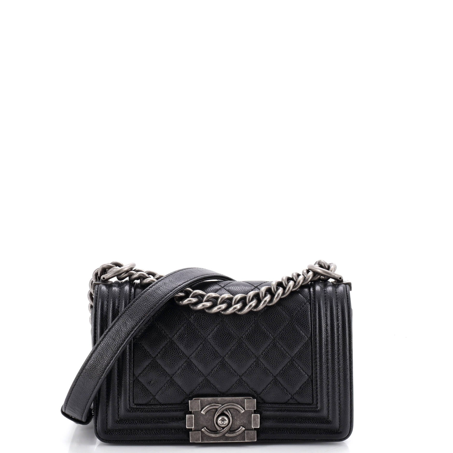 Boy Flap Bag Quilted Caviar Small