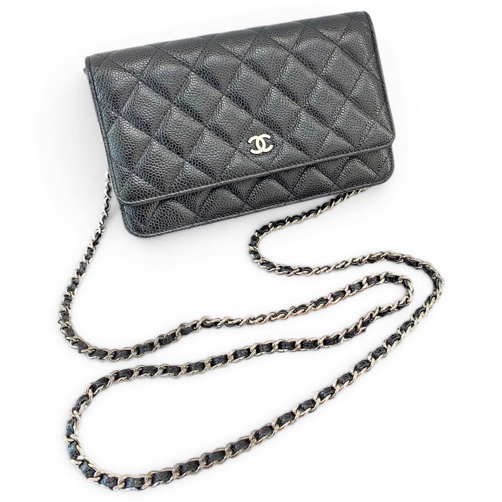 Trendy CC Wallet on Chain leather handbag