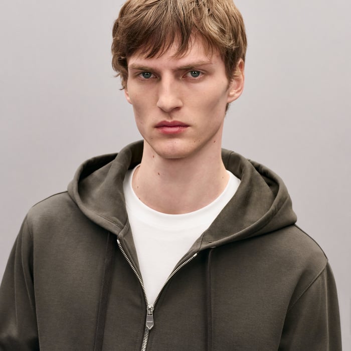 Taupe "Eperon d'Or En Perspective" Zipped Hooded Sweater
