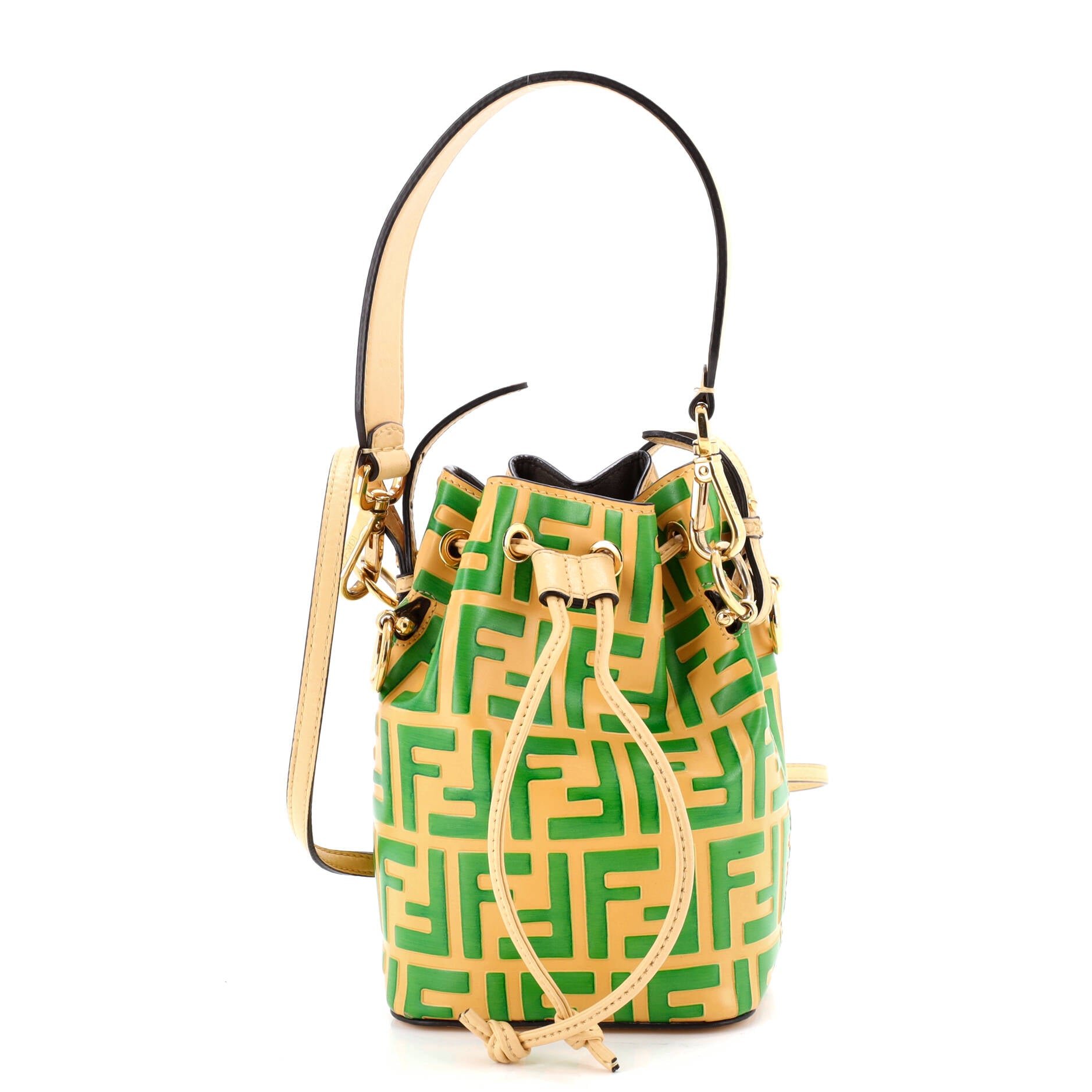 Fendi Mon Tresor Bucket Bag Zucca Embossed Leather Mini