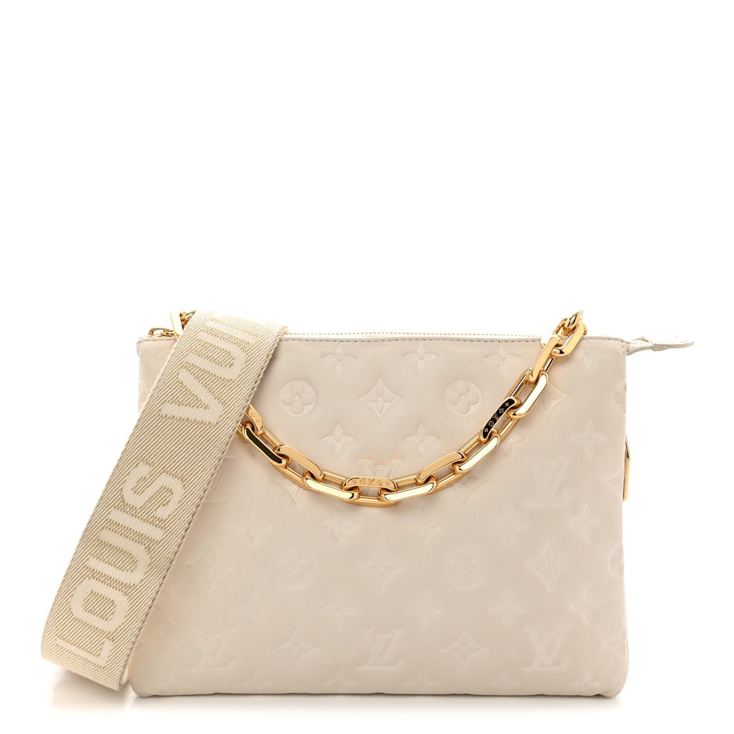 Louis Vuitton Lambskin Embossed Monogram Coussin PM Beige Cream