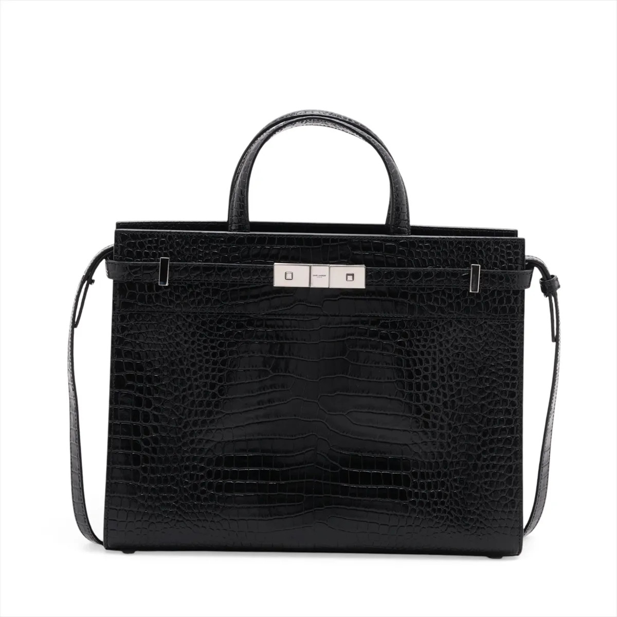 Saint Laurent Paris Manhattan 568702 Mock Croc 2 Way Handbag Black