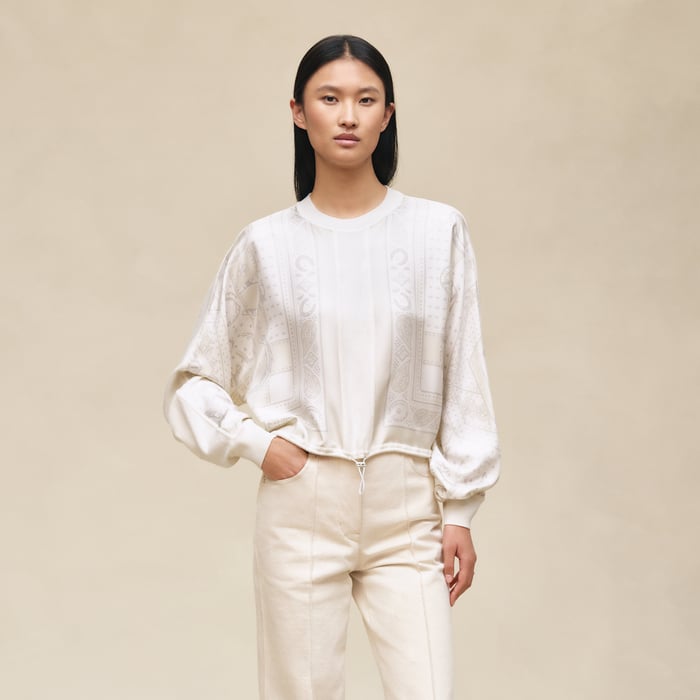 Blanc Tulle "Porte-bonheur Bandana" Long-sleeve Sweater