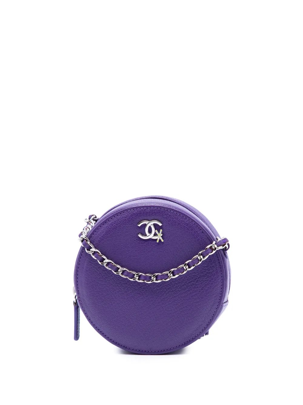 2019 CC Goatskin Round Ski Clutch with Chain crossbody bag