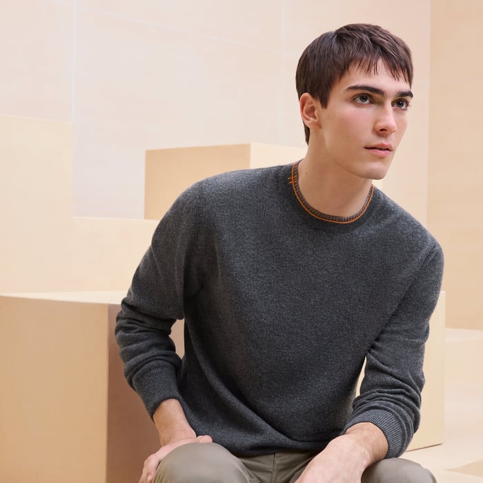 Anthracite Cashmere "Doubles Cotes H" Crewneck Sweater