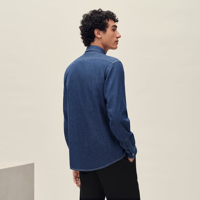 Indigo Lavé Straight Cut Shirt With Louis Collar