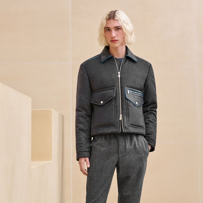 Charbon Straight Cut Jacket With Leather Detail