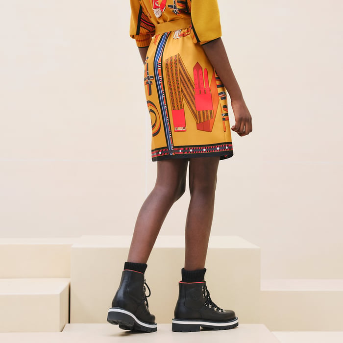 Jaune Gingembre "Lettres Equestres" Box Pleat Skirt