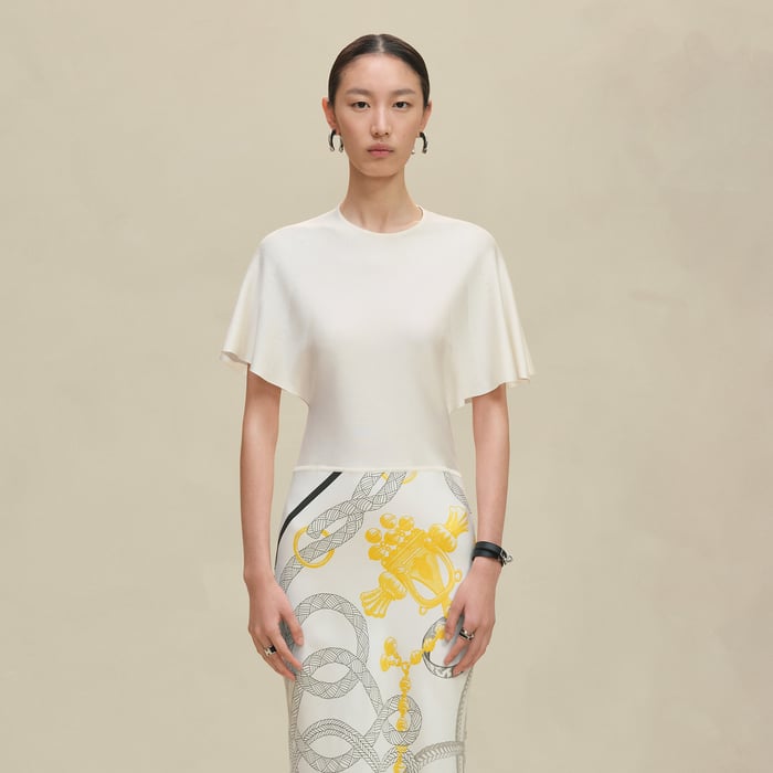 Blanc Nacre "Palefroi Remix" Short-sleeve Twillaine Long Dress