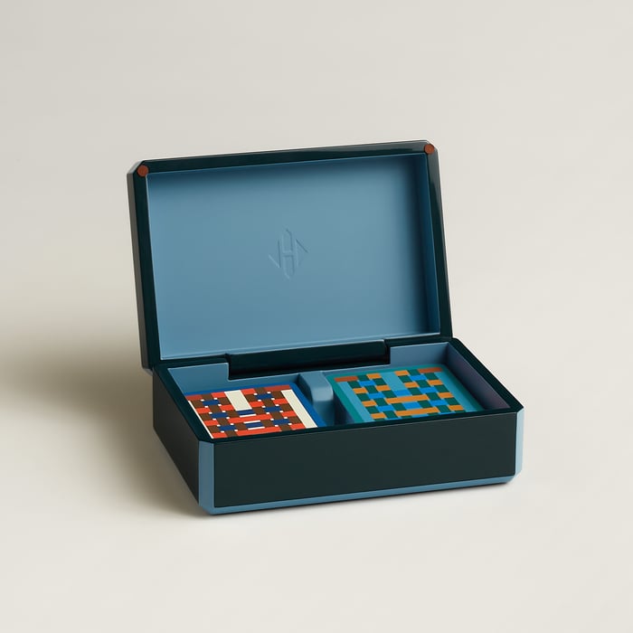 Bleu Grands Fonds Facettes H Tissage Poker Card Box