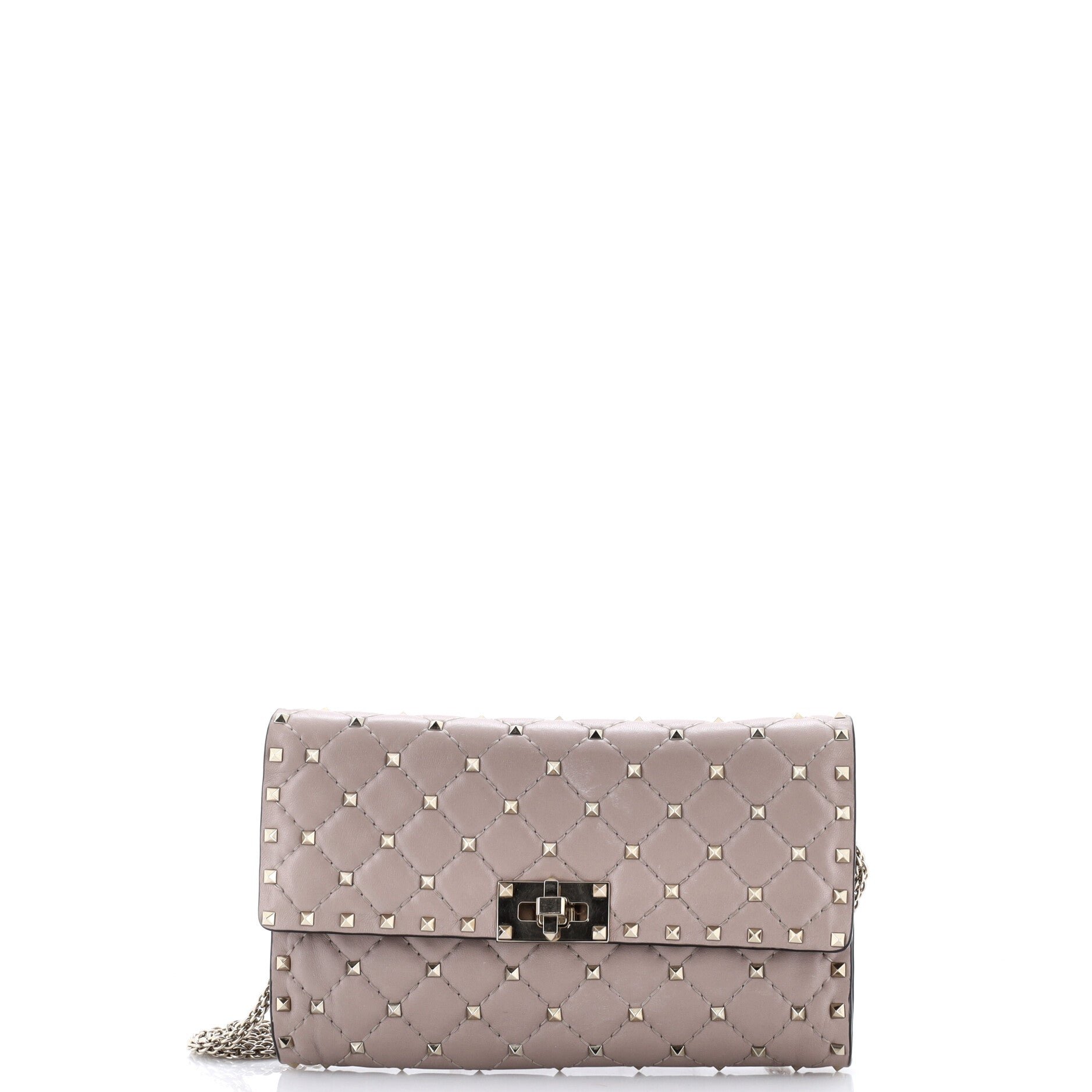 Rockstud Spike Wallet on Chain Quilted Leather Small