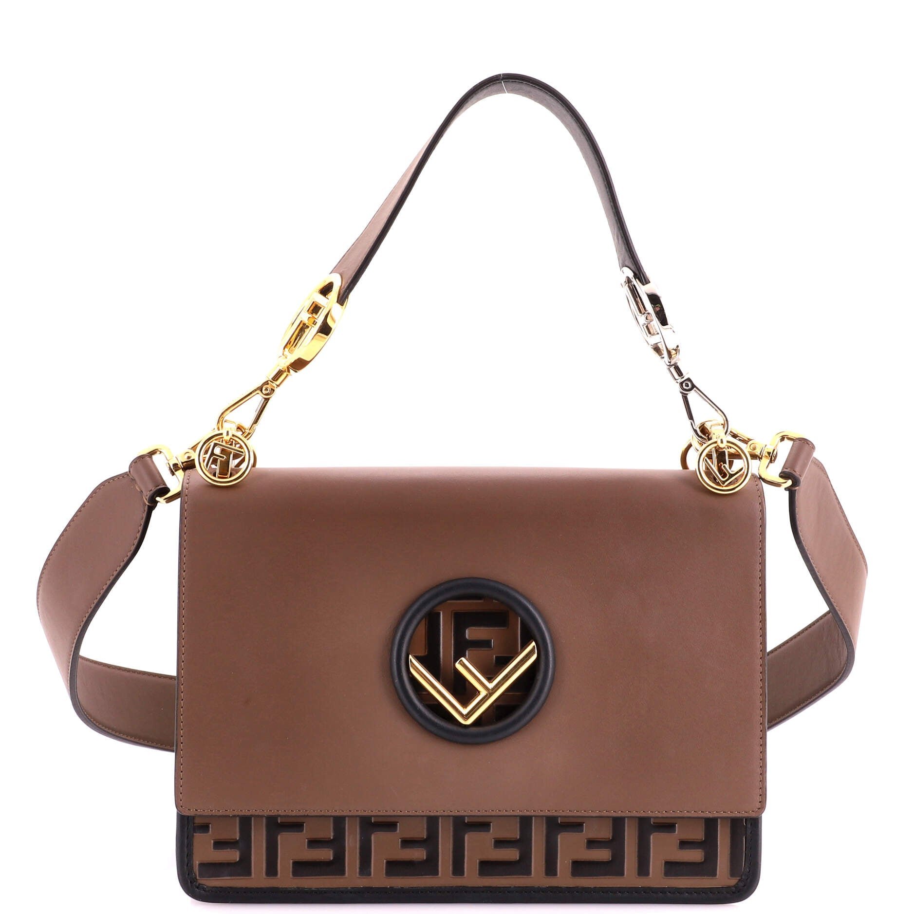 Kan I F Shoulder Bag Leather with Zucca Embossed Detail Medium