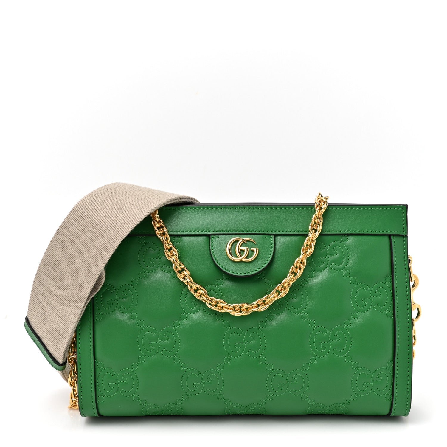 Gucci Calfskin GG Matelasse Large Slim Chain Shoulder Bag Spring Green Natural