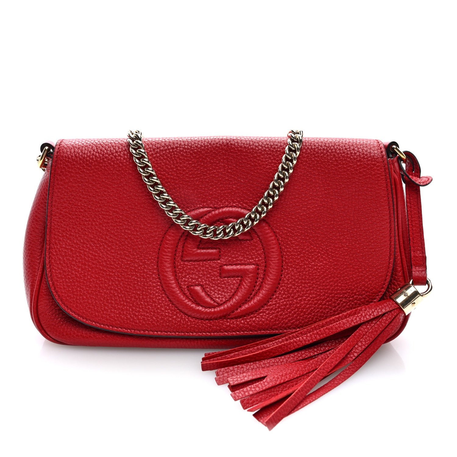 Gucci Pebbled Calfskin Medium Soho Flap Crossbody Vibrant Red