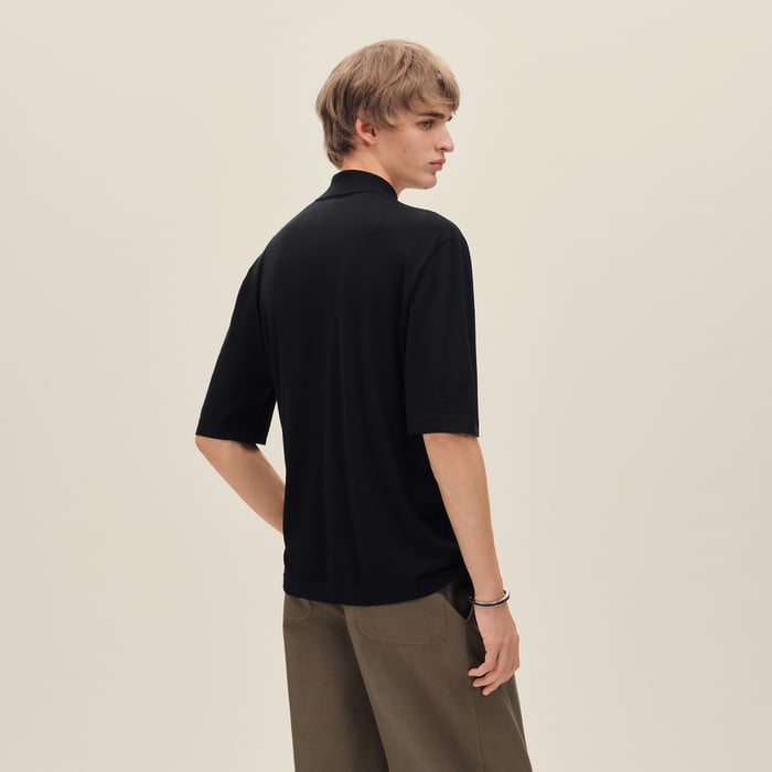 Noir "Eperon d'Or Soie Plissee" Short-sleeve Straight Cut Shirt