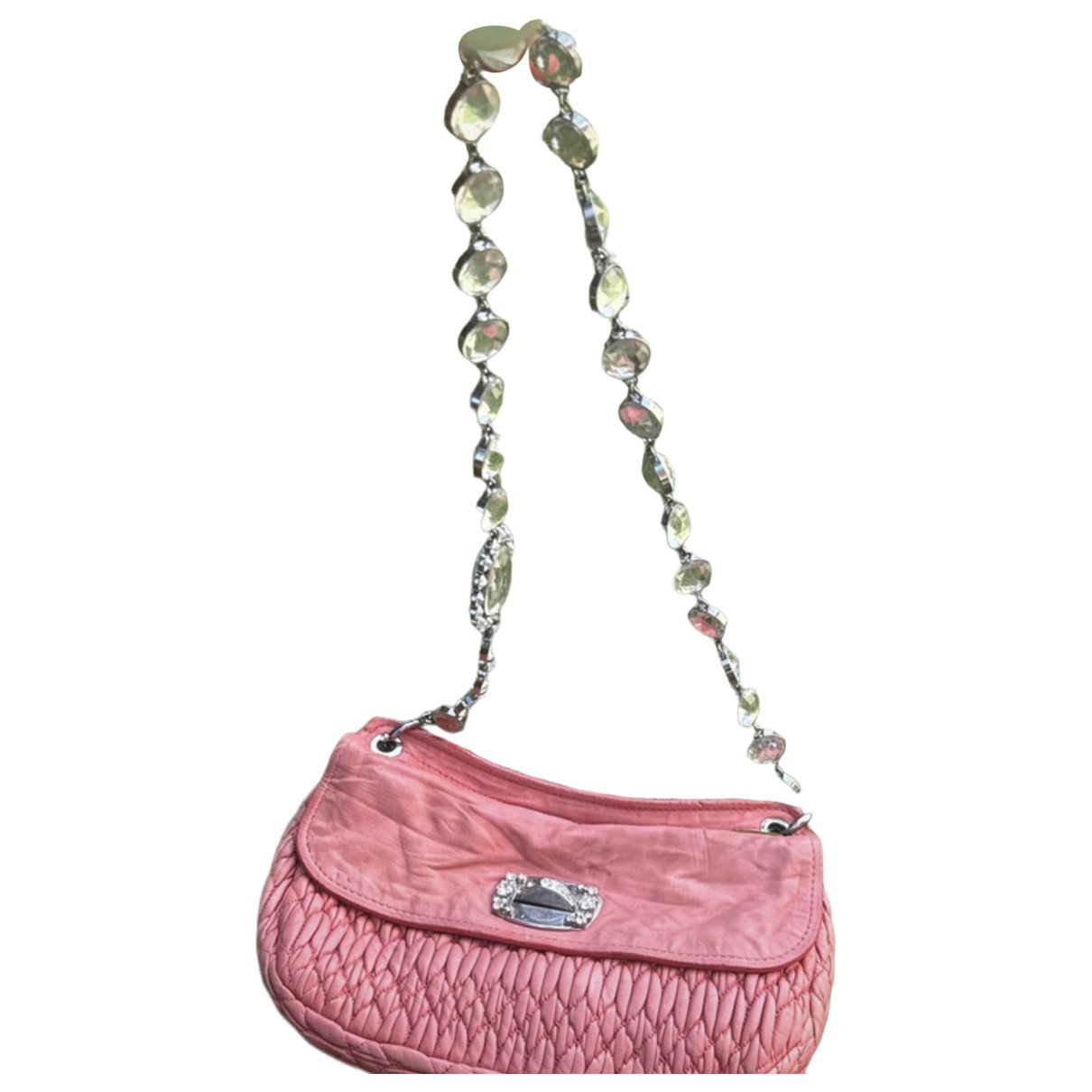 Miu Crystal leather clutch bag