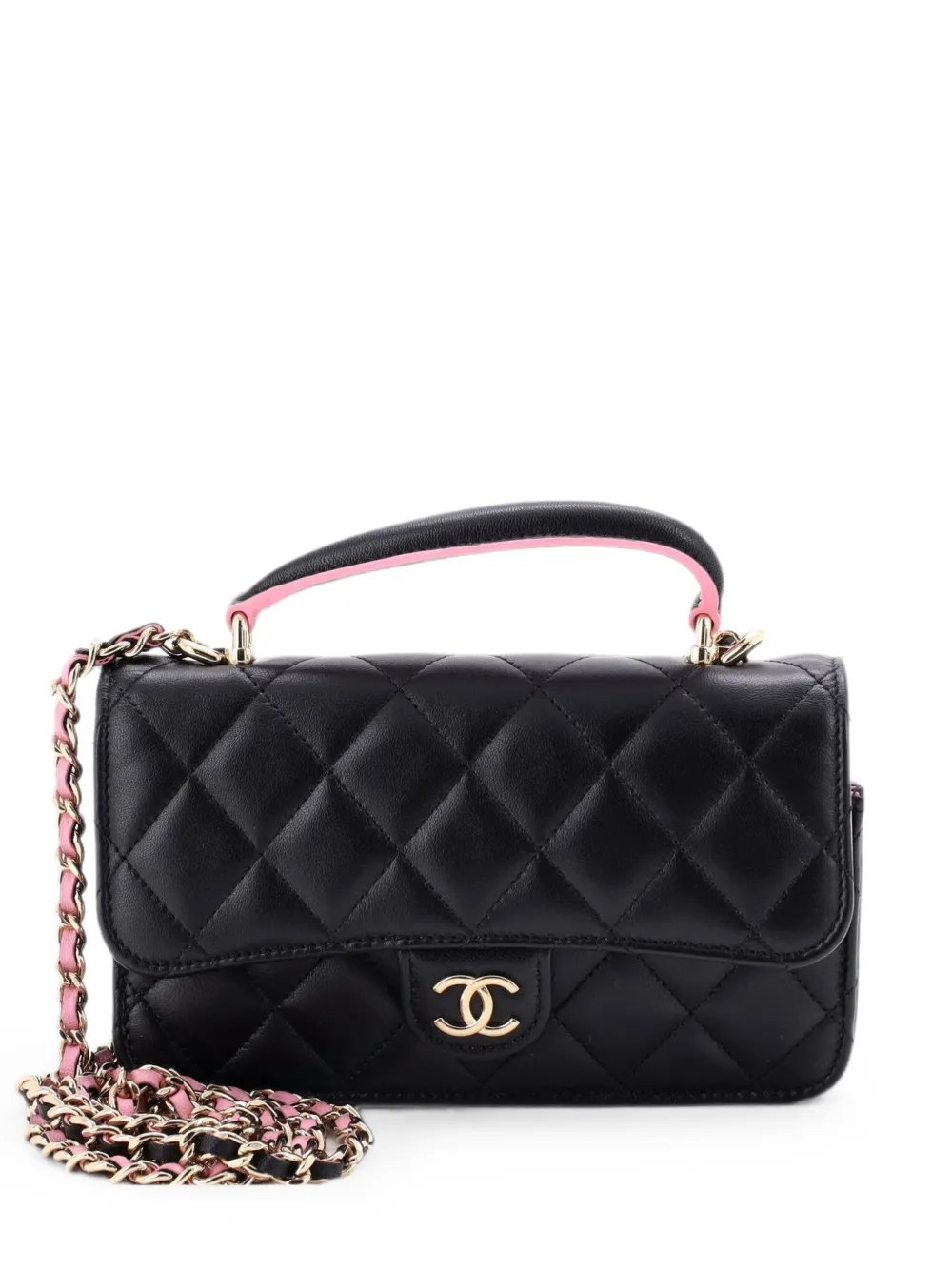 Classic Top Handle Flap Phone Holder with Chain Quilted Lambskin crossbody bag