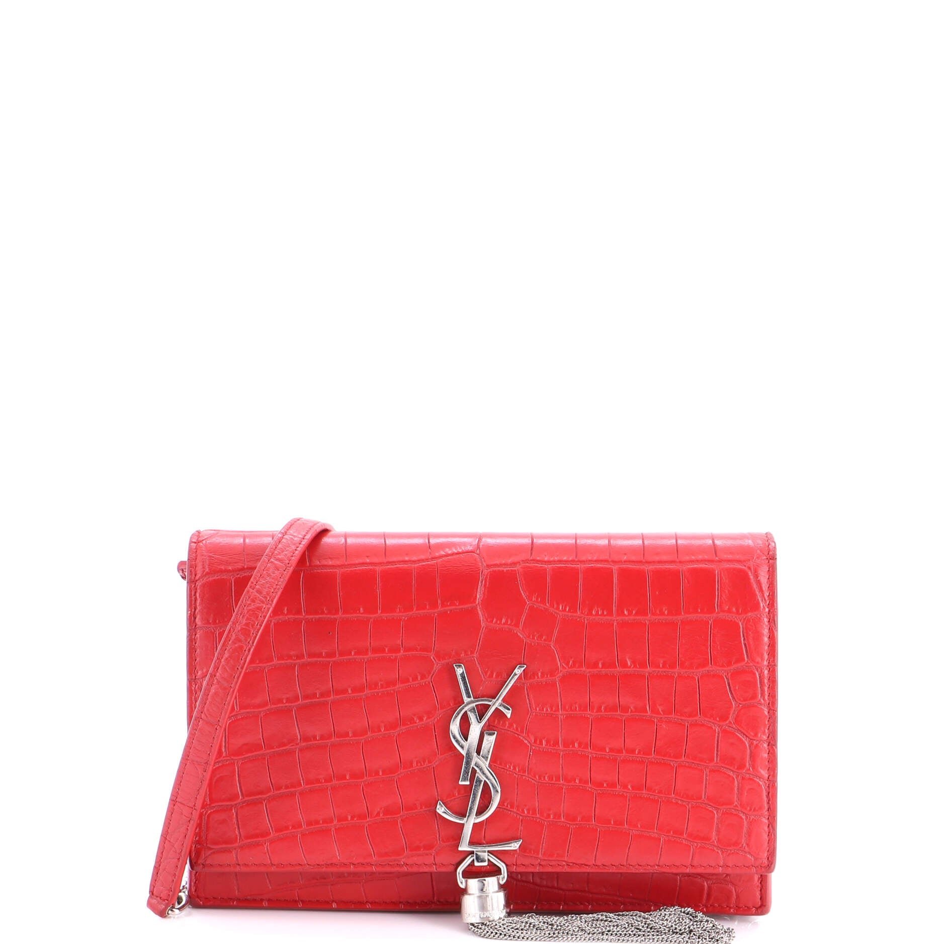 Classic Monogram Tassel Chain Wallet Crocodile Embossed Leather