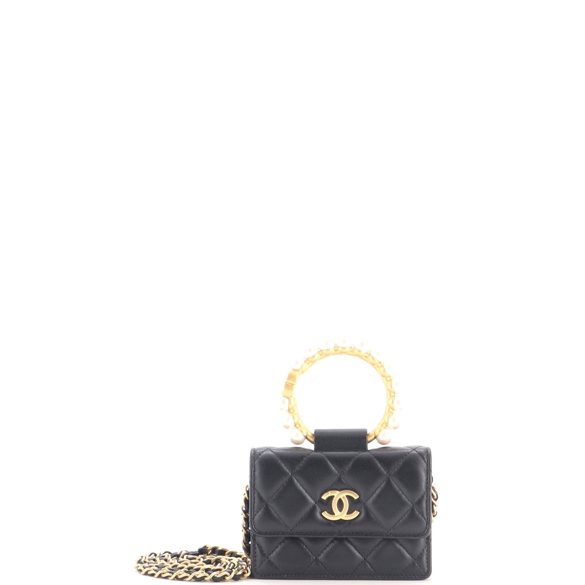 Pearl Crown Clutch with Chain Quilted Lambskin