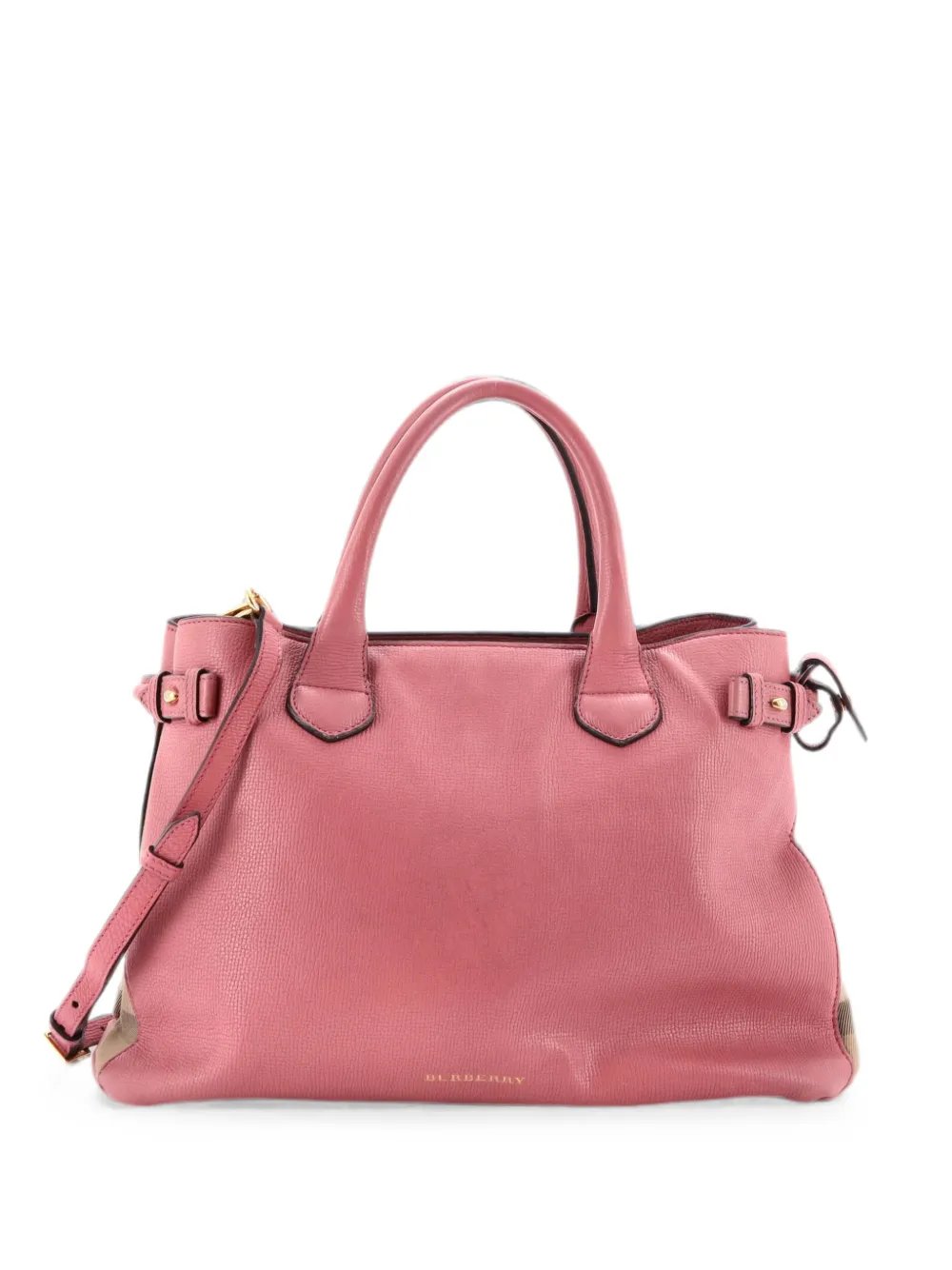 Banner Tote Leather and House Check Canvas Medium satchel