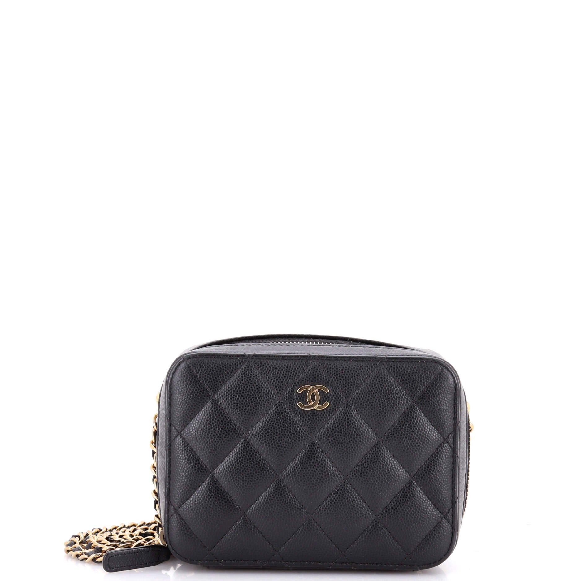 Square CC Chain Camera Bag Quilted Caviar Mini