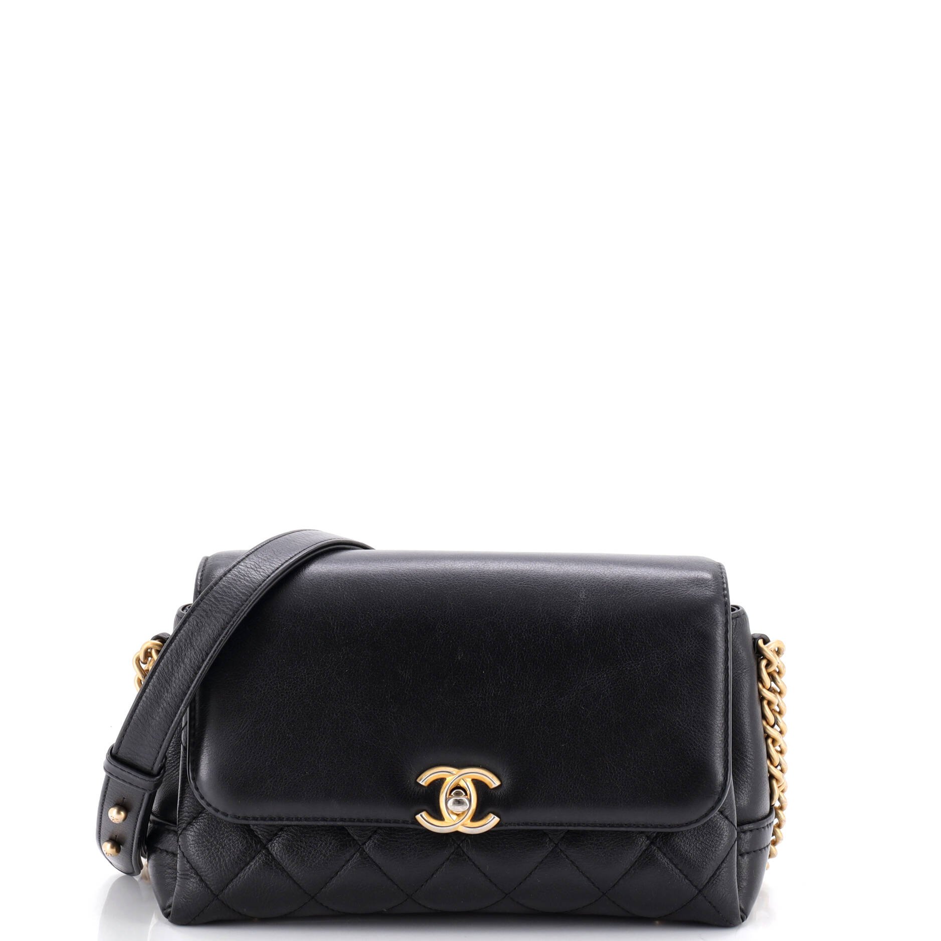 Side Chain Compartment Flap Bag Quilted Goatskin Medium