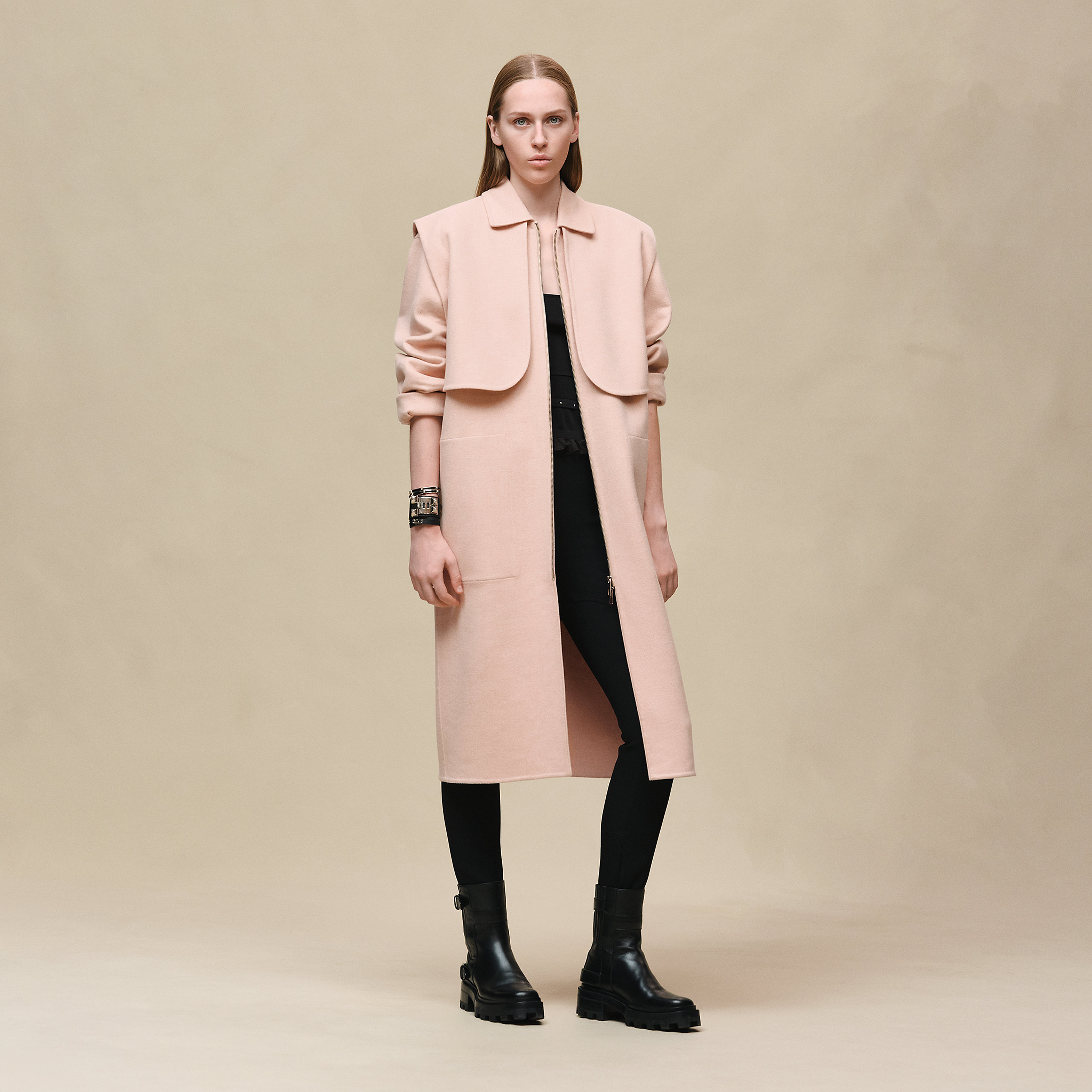 Long storm flap coat
