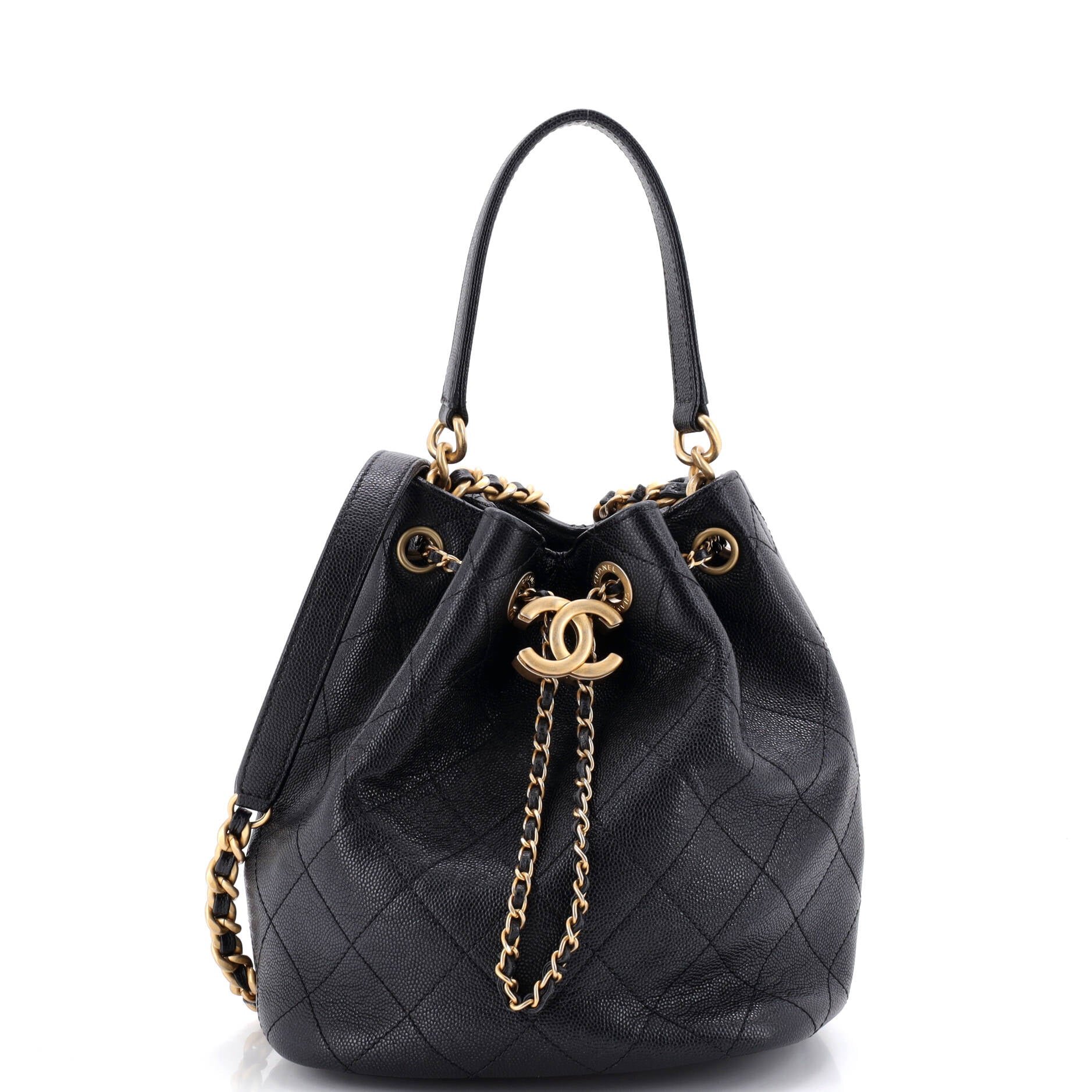 Fashion Therapy Drawstring Bucket Bag Quilted Caviar Small
