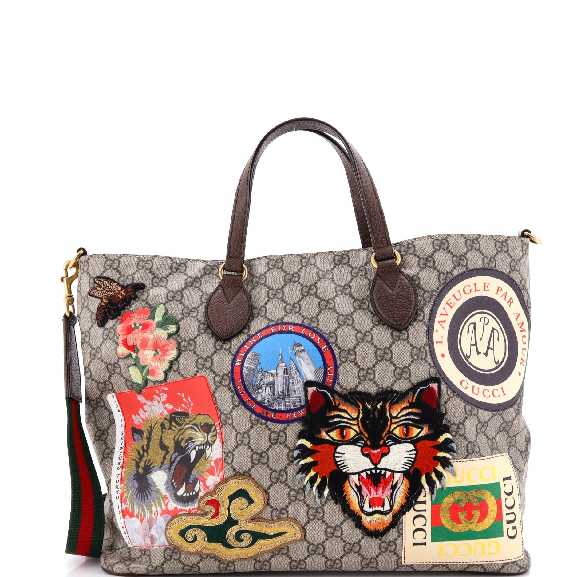 Gucci Courrier Convertible Soft Open Tote GG Coated Canvas with Applique Large