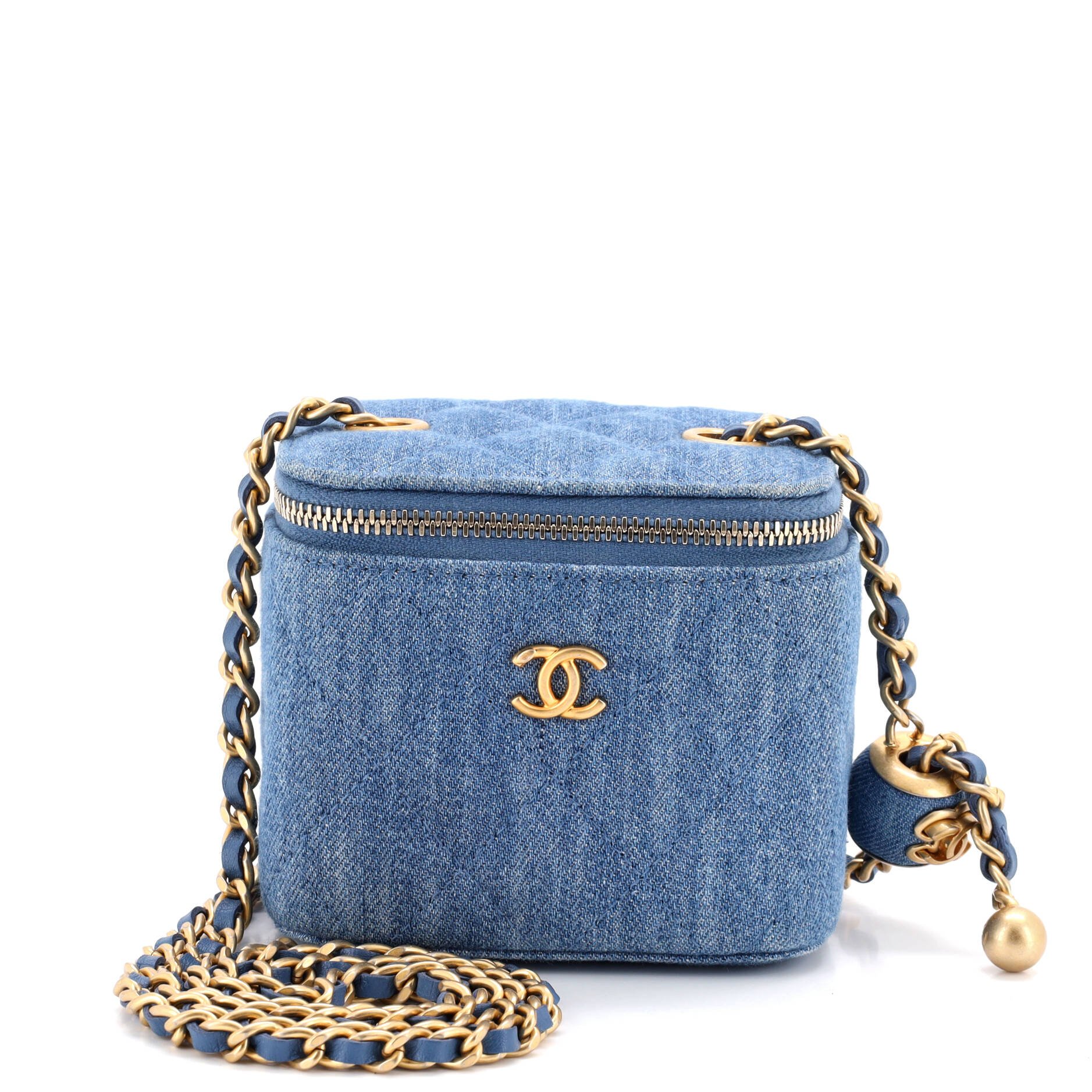 Chanel Pearl Crush Vanity Case with Chain Quilted Denim Mini