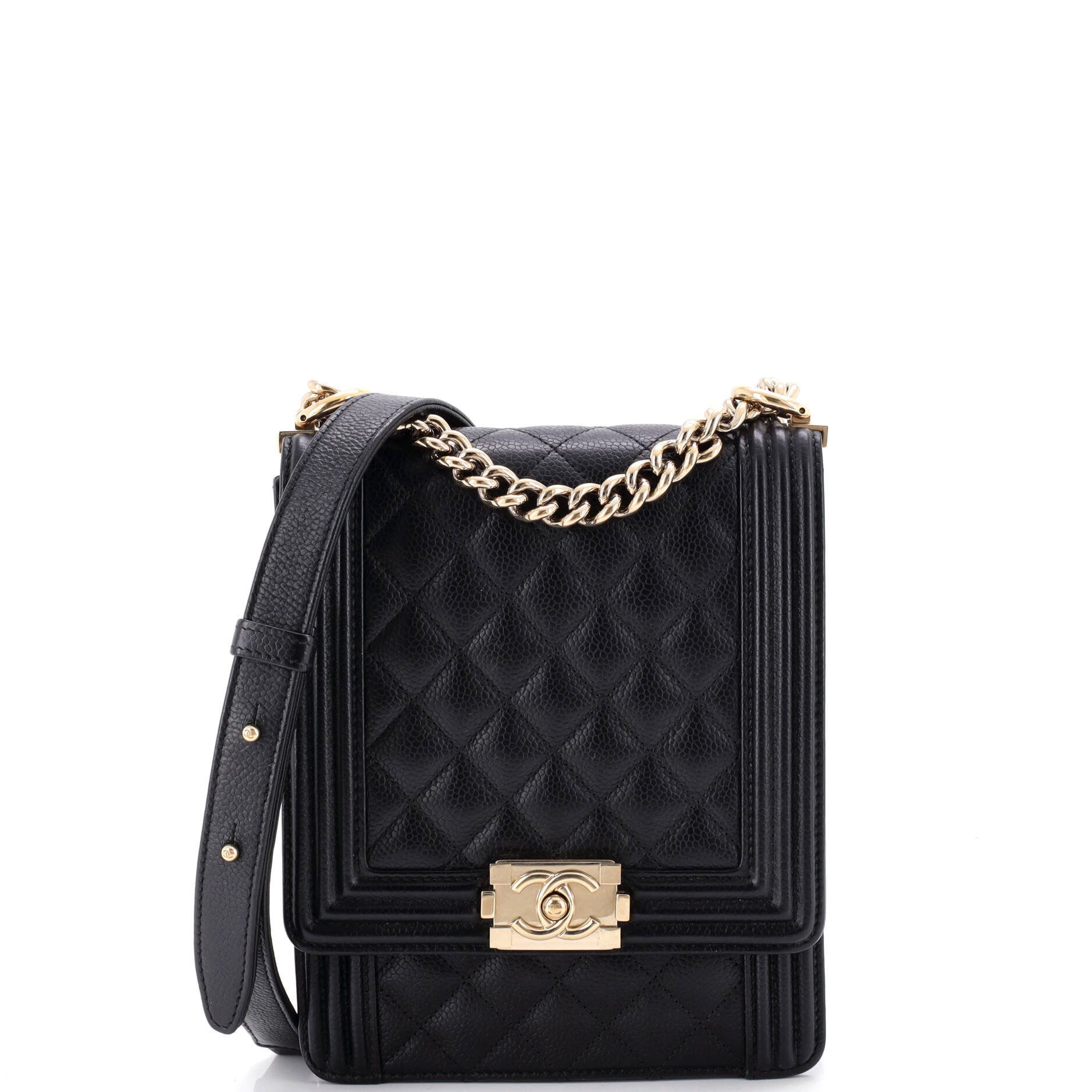 North South Boy Flap Bag Quilted Caviar Small