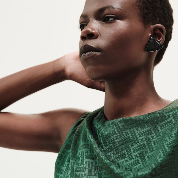 Vert Bouteille "Mosaique" Draped Long Dress