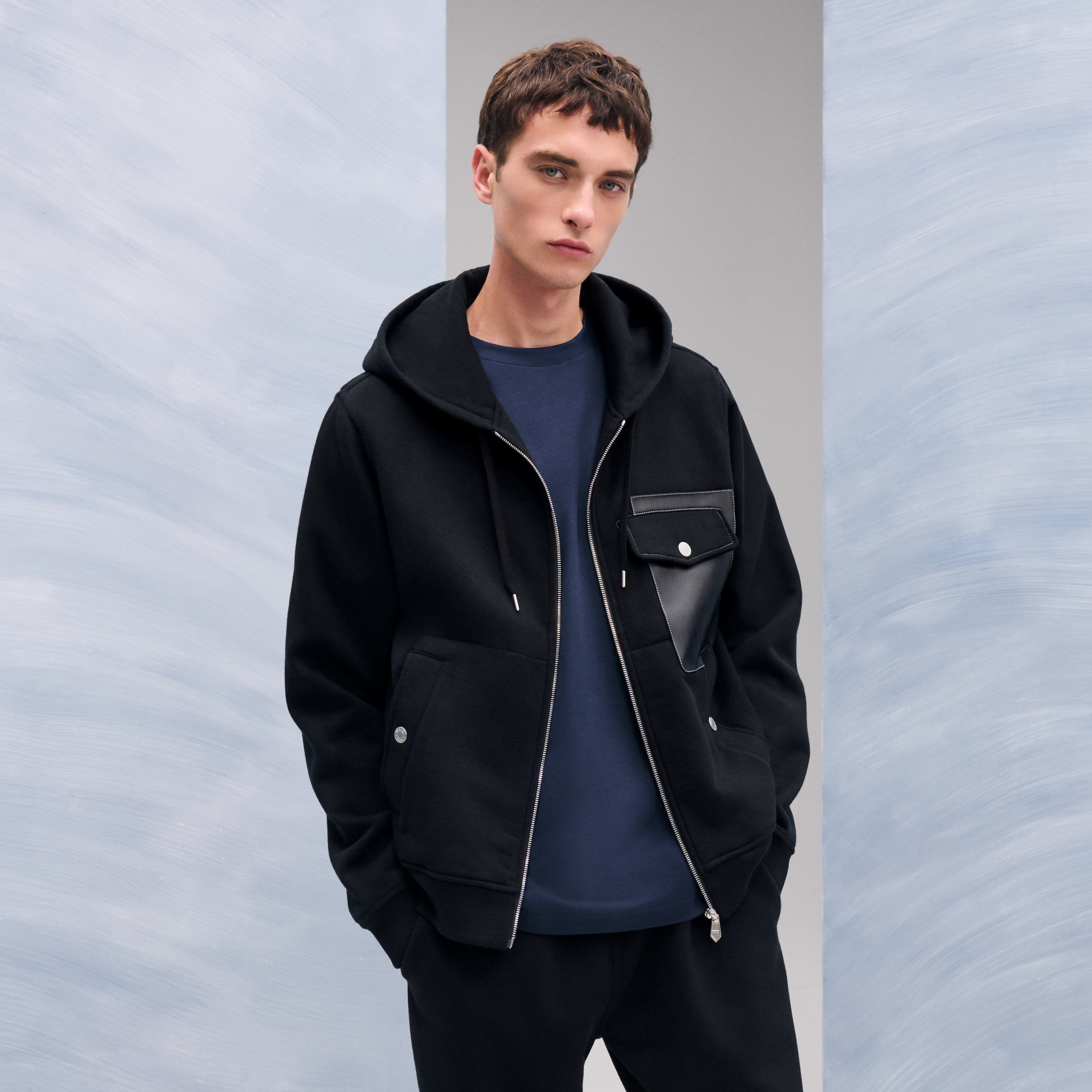 “Empreintes sellier cuir” 지퍼 후드 스웨터