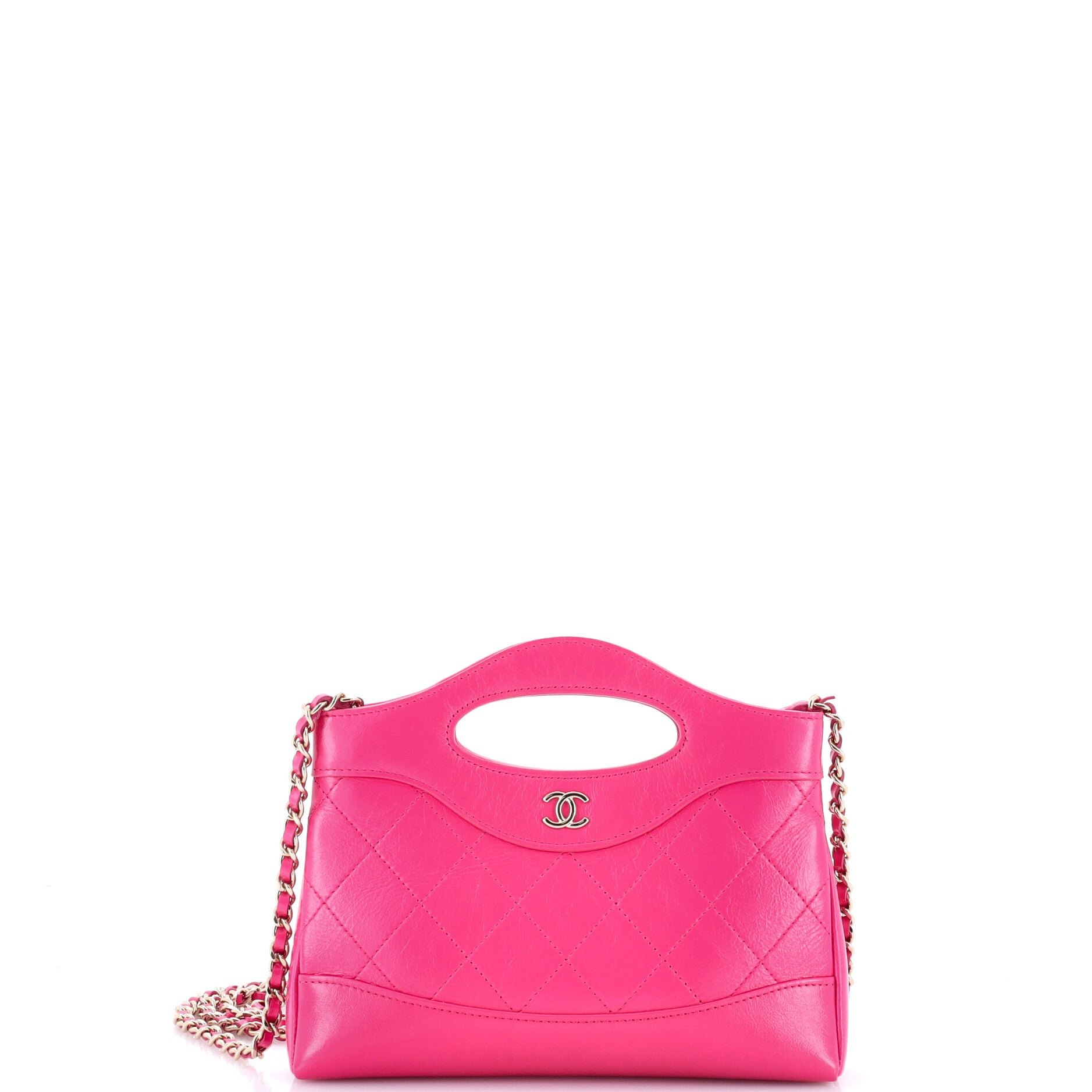 31 Shopping Bag Clutch with Chain Quilted Shiny Crumpled Calfskin Small