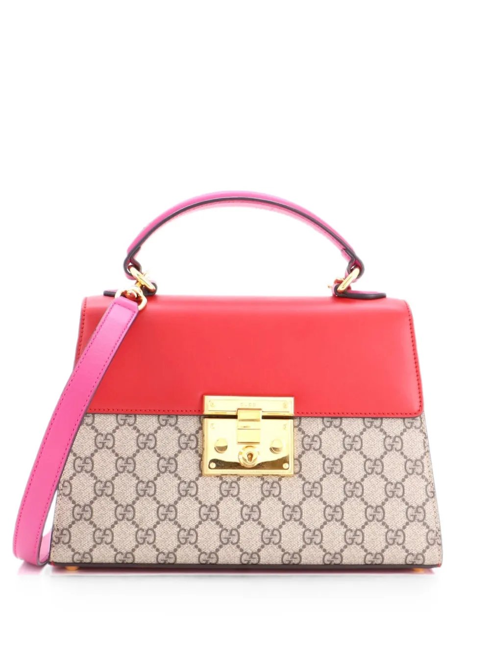 Padlock Top Handle Bag GG Coated Canvas and Leather Small satchel